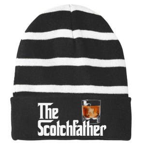 The Scotchfather Scotch Father Dad Father's Day Drinking Striped Beanie with Solid Band