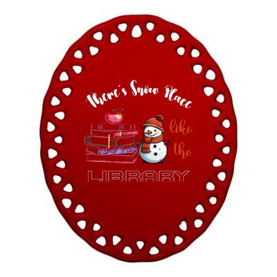 There S Snow Place Like The Library Christmas Ceramic Oval Ornament