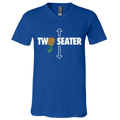 Two Seater Swinger Funny Upside Down Pineapple Swinger V-Neck T-Shirt
