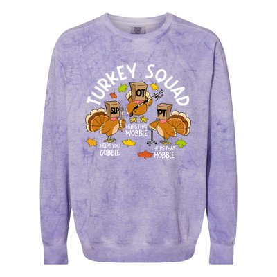 Turkey Squad Slp Ot Pt Therapy Team Fall Thanksgiving Colorblast Crewneck Sweatshirt