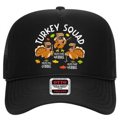 Turkey Squad Slp Ot Pt Therapy Team Fall Thanksgiving High Crown Mesh Back Trucker Hat