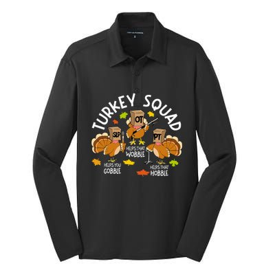 Turkey Squad Slp Ot Pt Therapy Team Fall Thanksgiving Silk Touch Performance Long Sleeve Polo