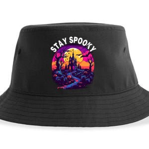 Title: Stay Spooky Graveyard Spooky Haunted House Funny Halloween Sustainable Bucket Hat