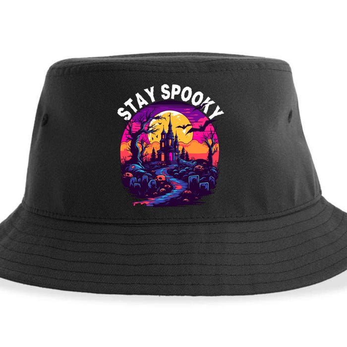 Title: Stay Spooky Graveyard Spooky Haunted House Funny Halloween Sustainable Bucket Hat