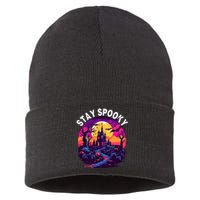 Title: Stay Spooky Graveyard Spooky Haunted House Funny Halloween Sustainable Knit Beanie