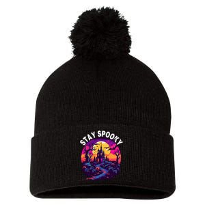 Title: Stay Spooky Graveyard Spooky Haunted House Funny Halloween Pom Pom 12in Knit Beanie