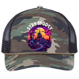 Title: Stay Spooky Graveyard Spooky Haunted House Funny Halloween Retro Rope Trucker Hat Cap