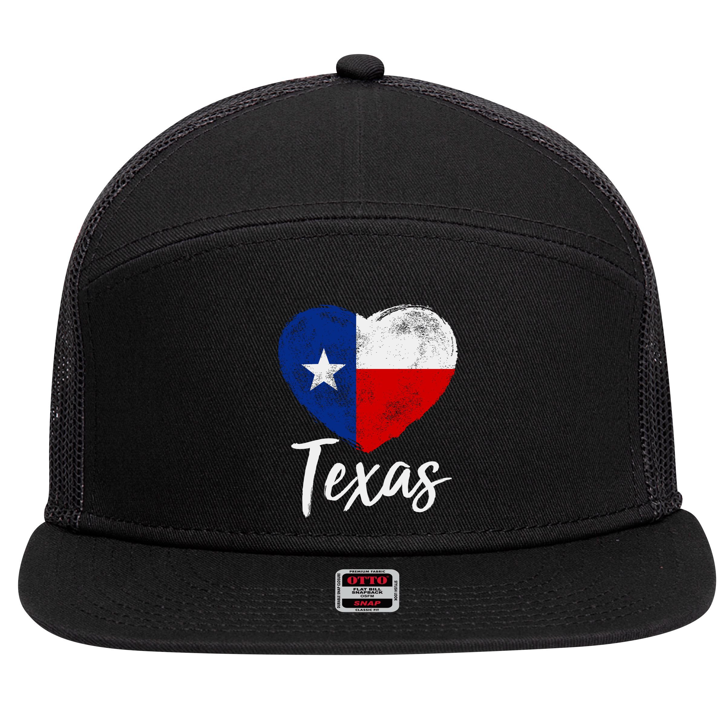 Texas Strong State Flag Heart 7 Panel Mesh Trucker Snapback Hat