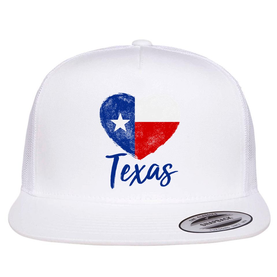 Texas Strong State Flag Heart Flat Bill Trucker Hat