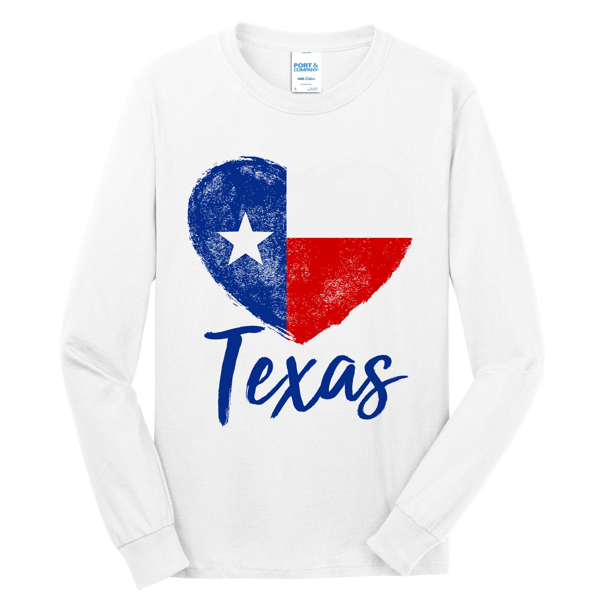 Texas Strong State Flag Heart Tall Long Sleeve T-Shirt