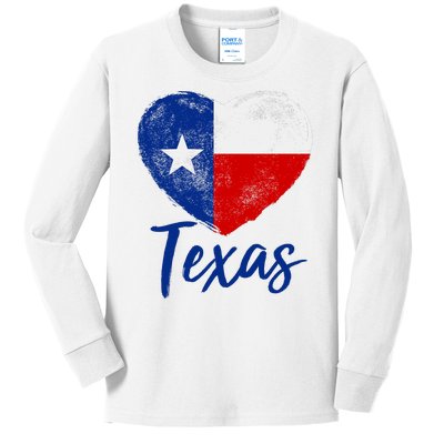 Texas Strong State Flag Heart Kids Long Sleeve Shirt