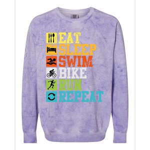 Triathlon Slogan Swim Bike Run Repeat Finisher Triathlet Gift Colorblast Crewneck Sweatshirt