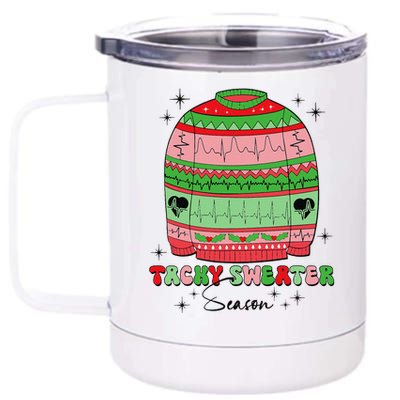 Tachy Sweater Season Nurse Tele Tech Ekg Ugly Christmas Xmas 12 oz Stainless Steel Tumbler Cup