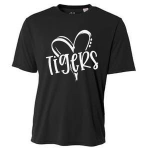 Tigers School Sports Fan Team Spirit Heart Cooling Performance Crew T-Shirt