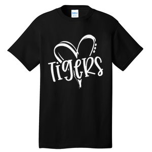 Tigers School Sports Fan Team Spirit Heart Tall T-Shirt