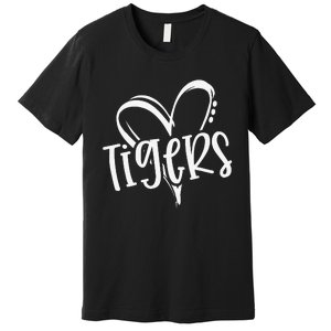 Tigers School Sports Fan Team Spirit Heart Premium T-Shirt