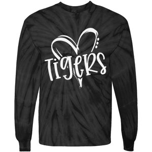 Tigers School Sports Fan Team Spirit Heart Tie-Dye Long Sleeve Shirt