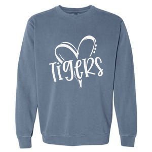 Tigers School Sports Fan Team Spirit Heart Garment-Dyed Sweatshirt