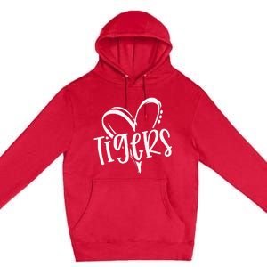 Tigers School Sports Fan Team Spirit Heart Premium Pullover Hoodie