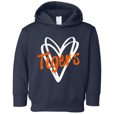 Tigers School Sports Fan Team Spirit Mascot Cute Heart Gift Toddler Hoodie