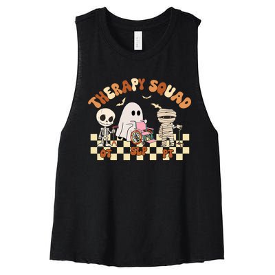 Therapy Squad SLP OT PT Groovy Halloween Speech Physical Women's Racerback Cropped Tank