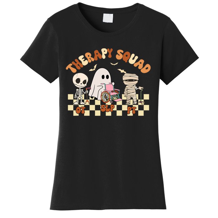 Therapy Squad SLP OT PT Groovy Halloween Speech Physical Women's T-Shirt