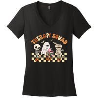 Therapy Squad SLP OT PT Groovy Halloween Speech Physical Women's V-Neck T-Shirt