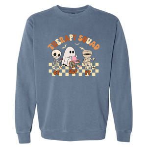 Therapy Squad SLP OT PT Groovy Halloween Speech Physical Garment-Dyed Sweatshirt