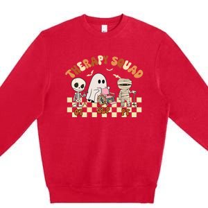 Therapy Squad SLP OT PT Groovy Halloween Speech Physical Premium Crewneck Sweatshirt