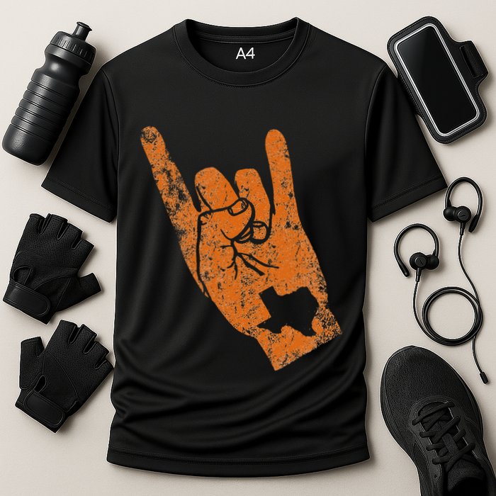 Texas State Silhouette Hook Em Hands Texan Pride Cooling Performance Crew T-Shirt