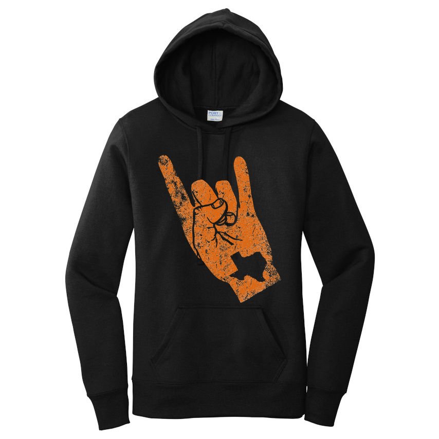 Texas State Silhouette Hook Em Hands Texan Pride Women's Pullover Hoodie