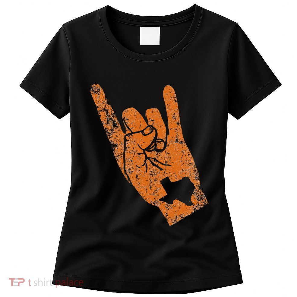 Texas State Silhouette Hook Em Hands Texan Pride Womens T-Shirt