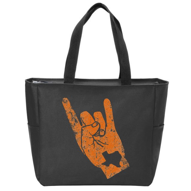 Texas State Silhouette Hook Em Hands Texan Pride Zip Tote Bag