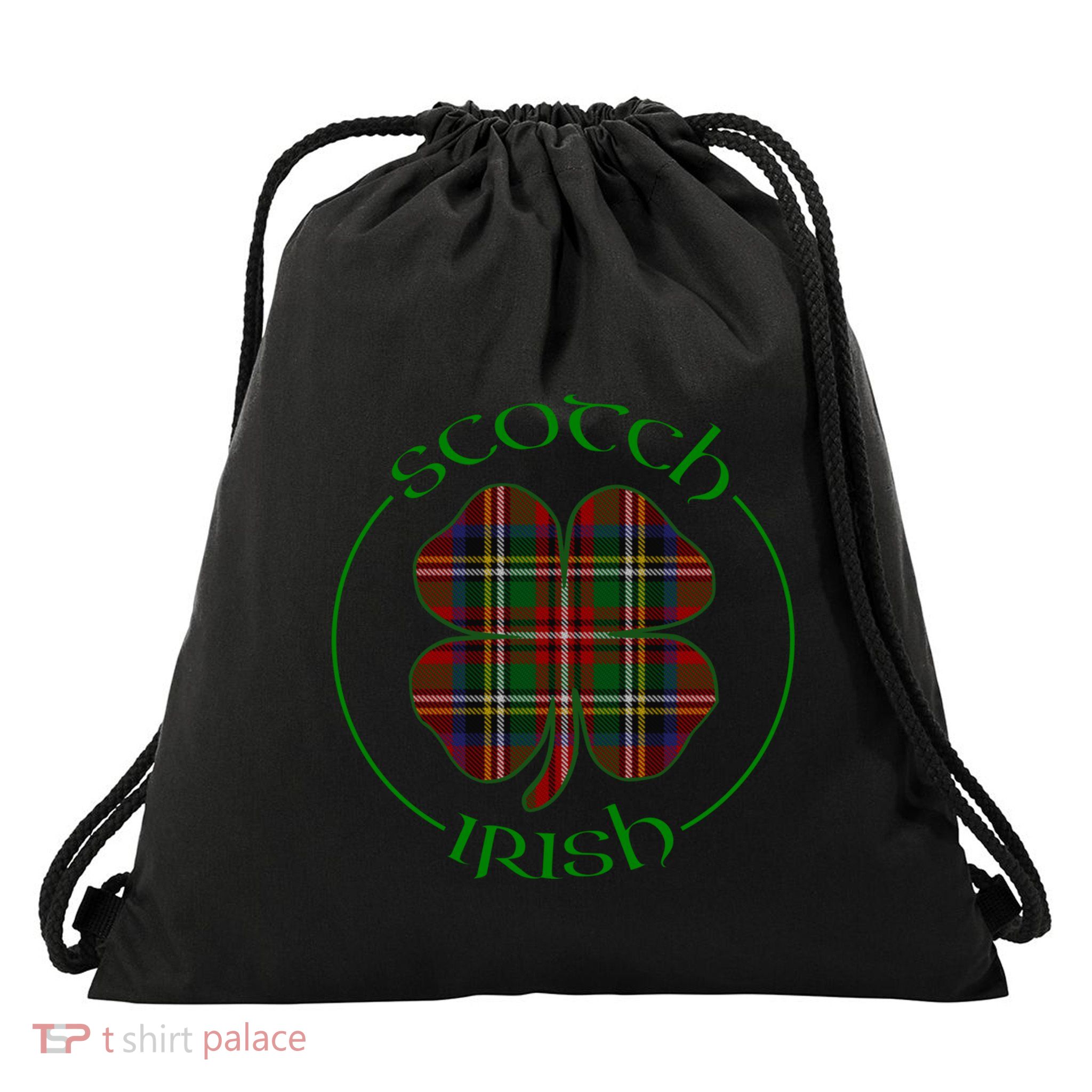 Tartan Shamrock Scots Scotch Irish Pride Ireland Graphic Gift Drawstring Bag