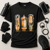 Throwback Style Stereo Amplifier Vacuum Tubes Cooling Performance Crew T-Shirt