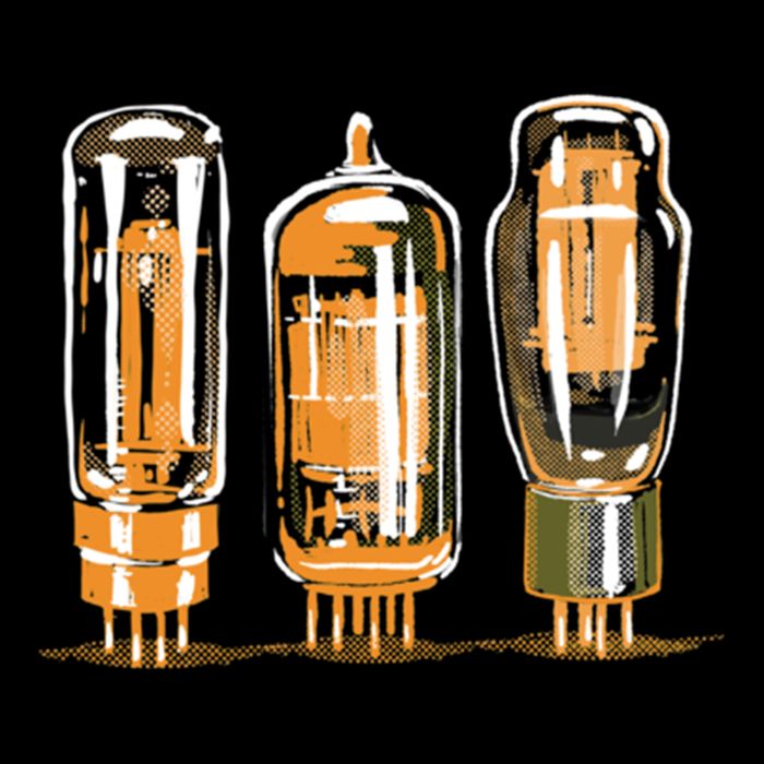 Throwback Style Stereo Amplifier Vacuum Tubes Cooling Performance Crew T-Shirt
