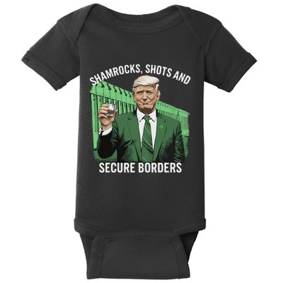 Trump Shamrocks Shots And Secure Borders St Patricks Day Baby Bodysuit