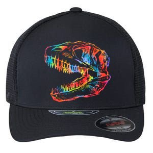 TRex Skull Skeleton Tie Dye Dino Bones Fossil Dinosaur Gift Flexfit Unipanel Trucker Cap