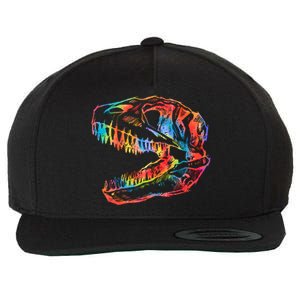 TRex Skull Skeleton Tie Dye Dino Bones Fossil Dinosaur Gift Wool Snapback Cap