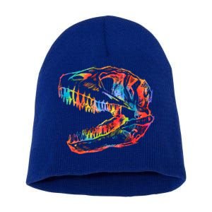 TRex Skull Skeleton Tie Dye Dino Bones Fossil Dinosaur Gift Short Acrylic Beanie