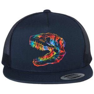 TRex Skull Skeleton Tie Dye Dino Bones Fossil Dinosaur Gift Flat Bill Trucker Hat