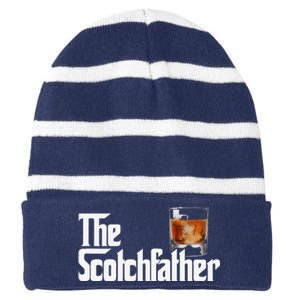 The Scotchfather Scotch Father Dad Fathers Day Drinking Striped Beanie with Solid Band