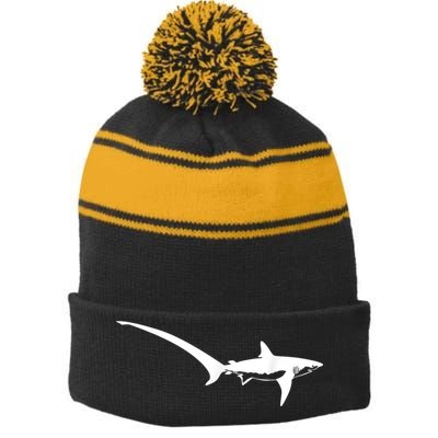 Thresher Shark Silhouette Simple Shark Design Stripe Pom Pom Beanie