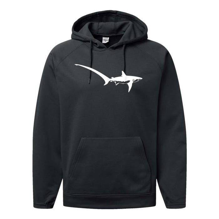 Thresher Shark Silhouette Simple Shark Design Performance Fleece Hoodie