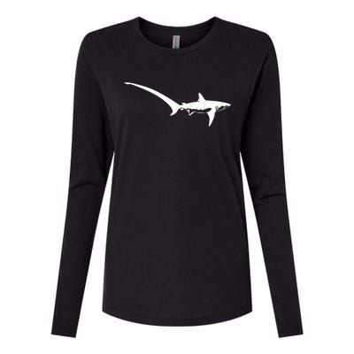 Thresher Shark Silhouette Simple Shark Design Womens Cotton Relaxed Long Sleeve T-Shirt