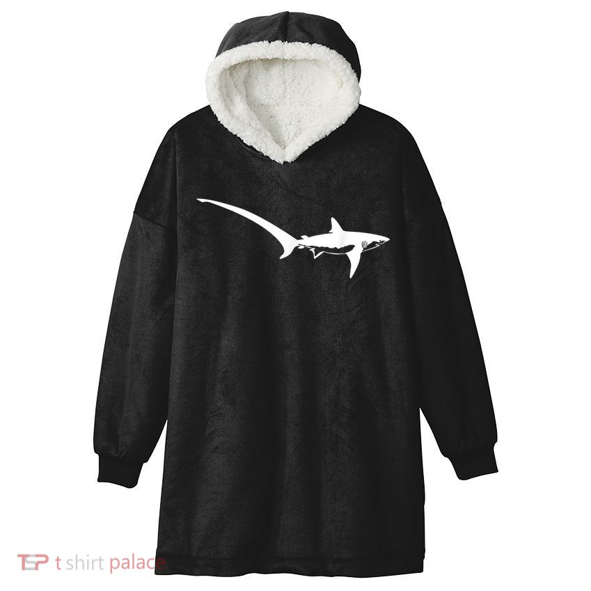 Thresher Shark Silhouette Simple Shark Design Hooded Wearable Blanket