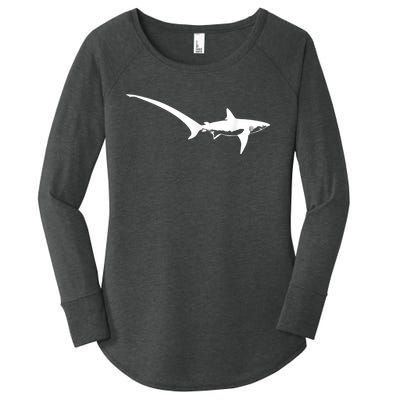 Thresher Shark Silhouette Simple Shark Design Women's Perfect Tri Tunic Long Sleeve Shirt