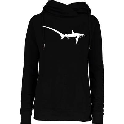 Thresher Shark Silhouette Simple Shark Design Womens Funnel Neck Pullover Hood