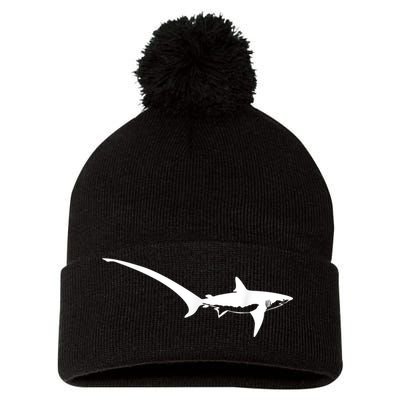 Thresher Shark Silhouette Simple Shark Design Pom Pom 12in Knit Beanie