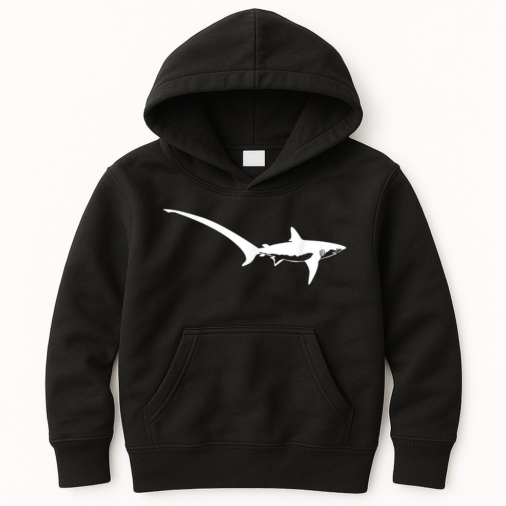 Thresher Shark Silhouette Simple Shark Design Kids Hoodie